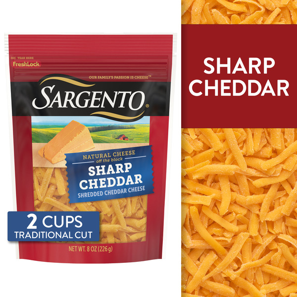 Sargento Sharp Cheddar Natural Shredded Cheese, Traditional Cut, 8 oz.