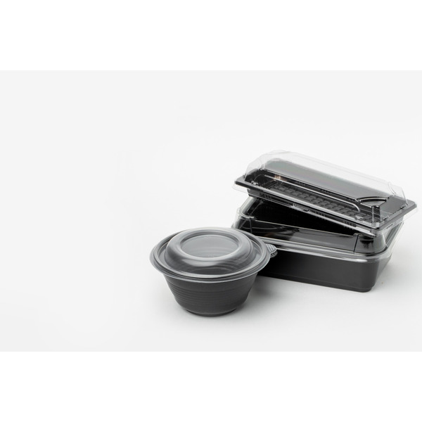 Hot Pack - 6" Deep, Round Microwaveable Container with Clear Lid, Black - 150ct