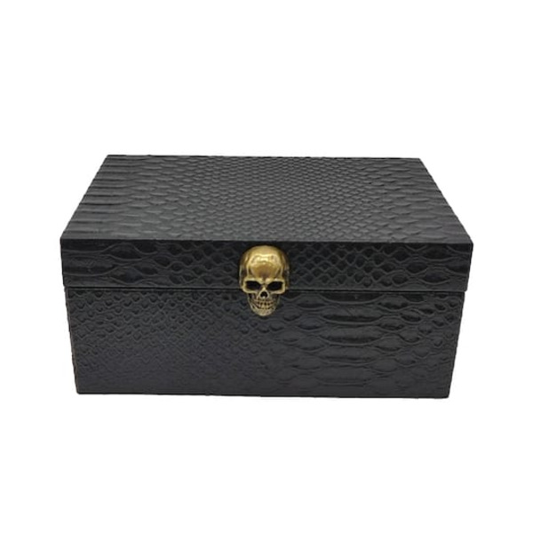 Ashland Black Faux Crocodile Embossed Decorative Box with Skull