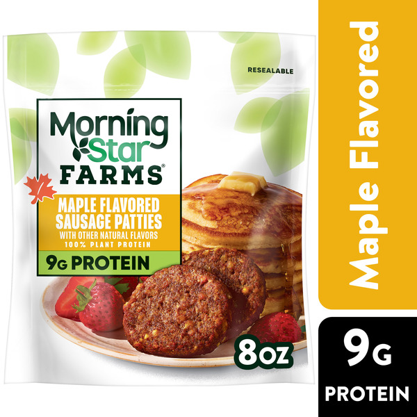 Morning Star Farms Veggie Breakfast Maple Flavored Plant Based Sausage Patties, Vegan Meat, 6 Count