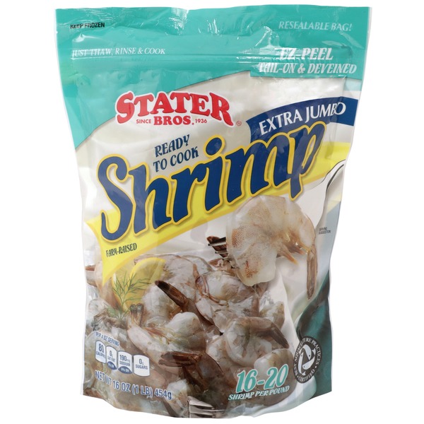 Stater Bros TailOn & Deveined Ready to Cook Extra Jumbo 1620 Shrimp