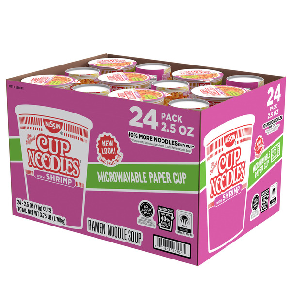 Nissin Cup Ramen Noodles Flavored Soup, Shrimp, 2.5 oz, 24 ct Same