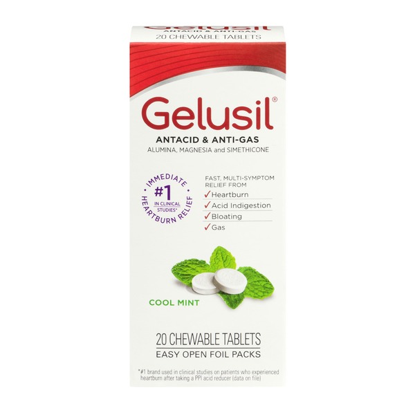 Gelusil Antacid & Anti Gas Chewable Tablets Cool Mint 20 CT (20 ct