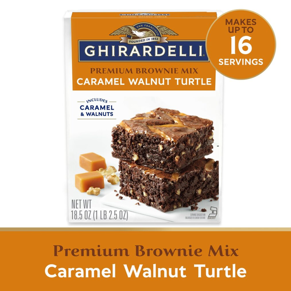 GHIRARDELLI Caramel Walnut Premium Brownie Mix, Includes Caramel