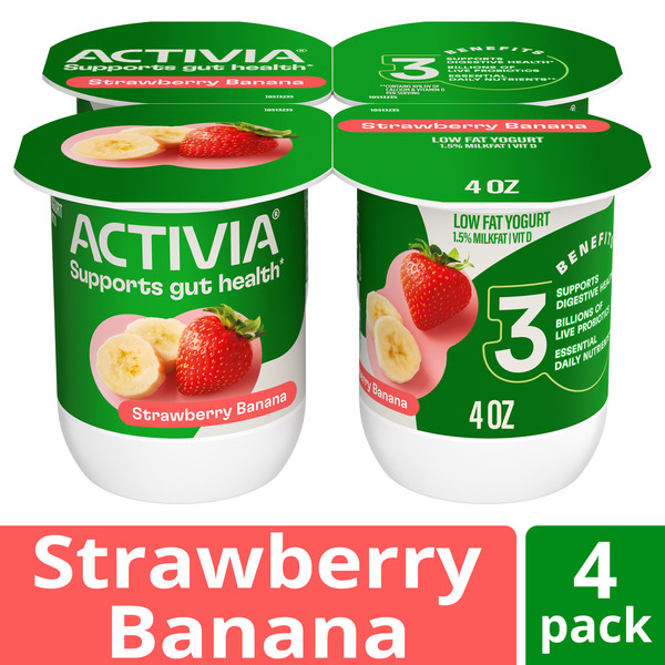 Activia Strawberry Banana Probiotic Yogurt, Delicious Low Fat