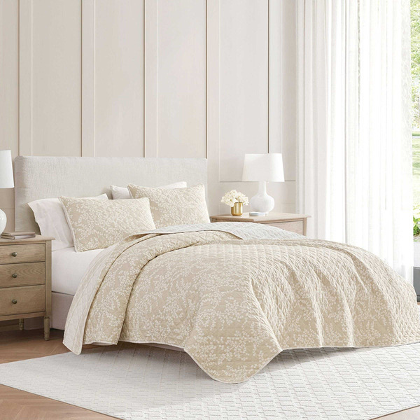 Martha Stewart Layered Branches Quilt Bedding 2-Piece Set, Twin - Beige