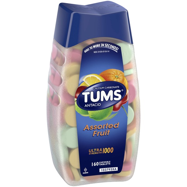 Tums Ultra Strength 1000 Assorted Fruit Chewable Tablets Antacid (160
