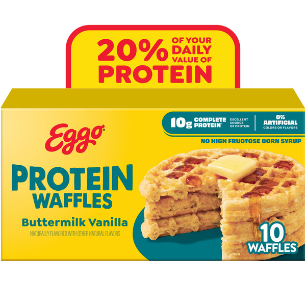 Eggo Protein Buttermilk Vanilla Waffles, Breakfast Food, 10 Count