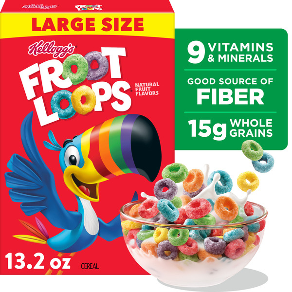 Kellogg's Froot Loops Breakfast Cereal, Good Source of Fiber, 15g Whole Grains, Large Size