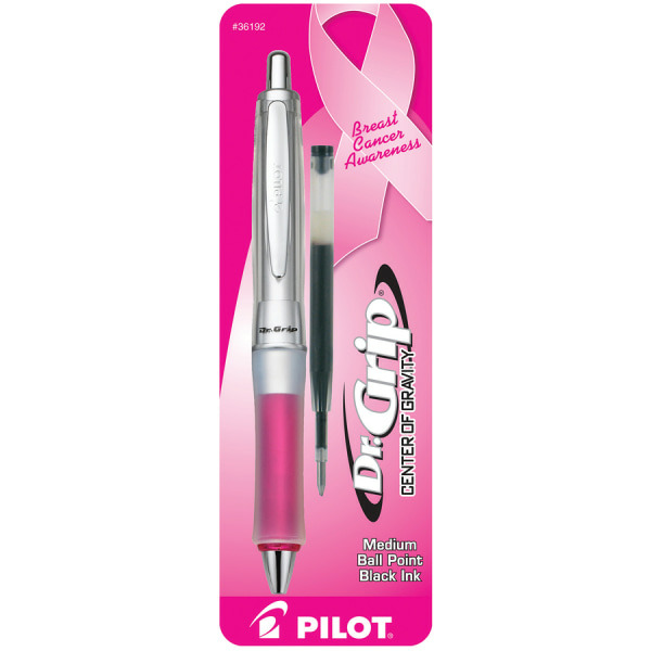 Pilot 1mm Black Ink Dr.Grip Center of Gravity Pink Ribbon Retractable Ball Point Pen