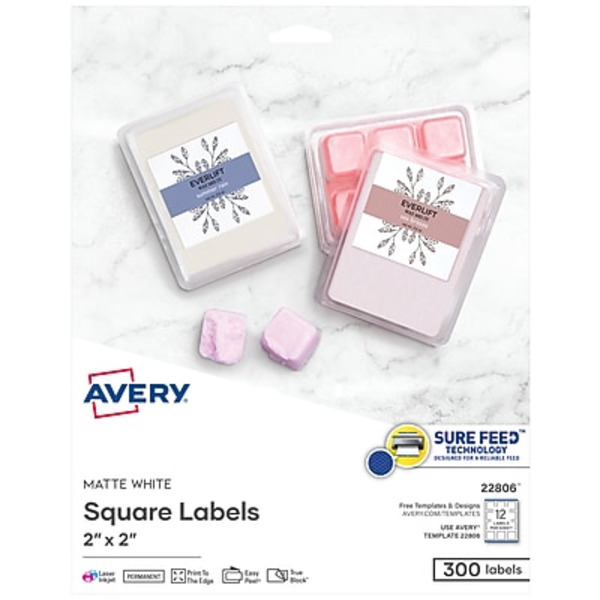Avery 2" x 2" White Print-to-the-Edge Easy Peel Labels with TrueBlock