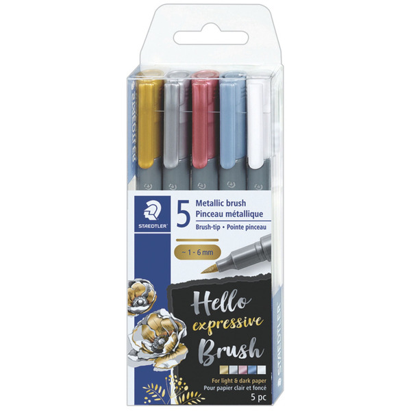 STAEDTLER Metallic Brush Tip Markers, Assorted Colors