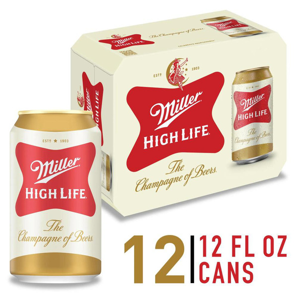 Miller High Life American Lager Beer, 4.6% ABV, 12-pack, 12-oz