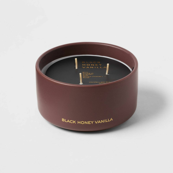Threshold Ceramic Jar 3-Wick Black Honey Vanilla Candle - Plum Purple