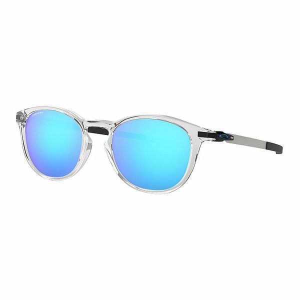 Oakley Pitchman Round Mirrored Sunglasses - Clear With Sapphire Blue Lens