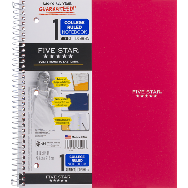 Mead Five Star 1 Subject College Ruled Notebook (1 ct) from Walmart