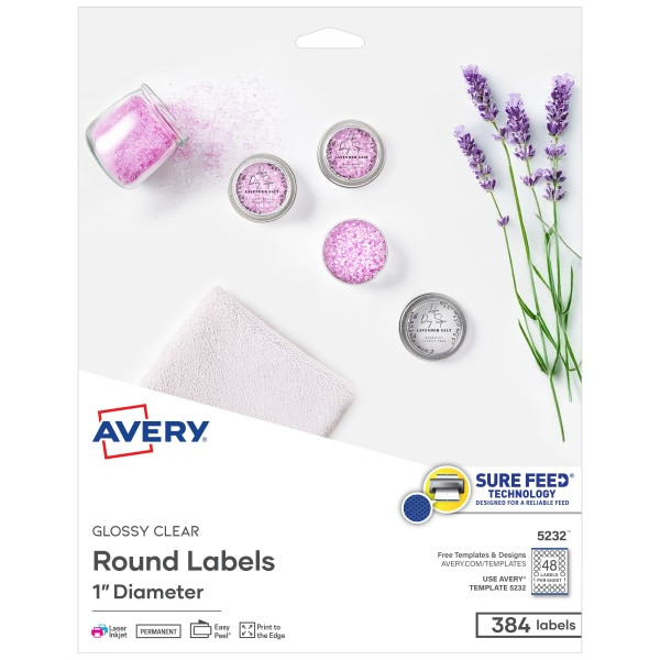 Avery Glossy Clear 1" Round Print-To-The-Edge Labels