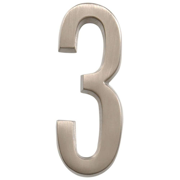 Everbilt 4 In. Satin Nickel Flush Mount Self-adhesive House Number 3