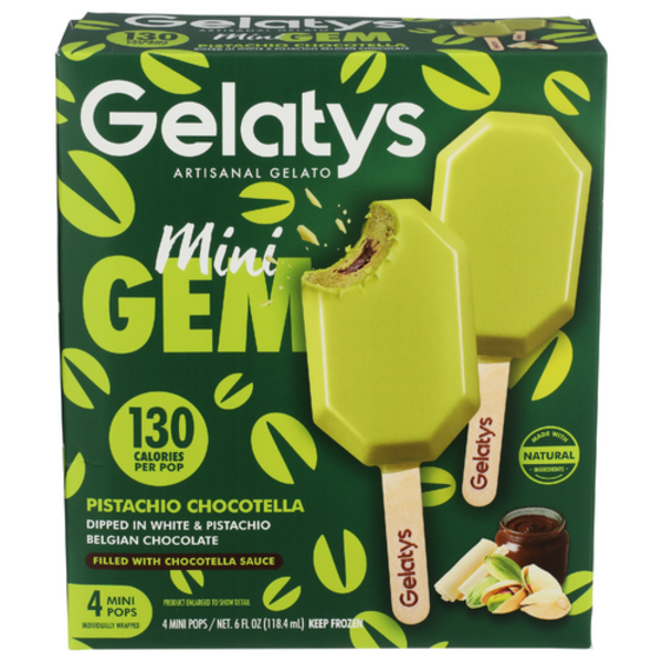 Gelatys Artisanal Gelato Pistachio Chocotella Mini Gem Pop 4 Pack