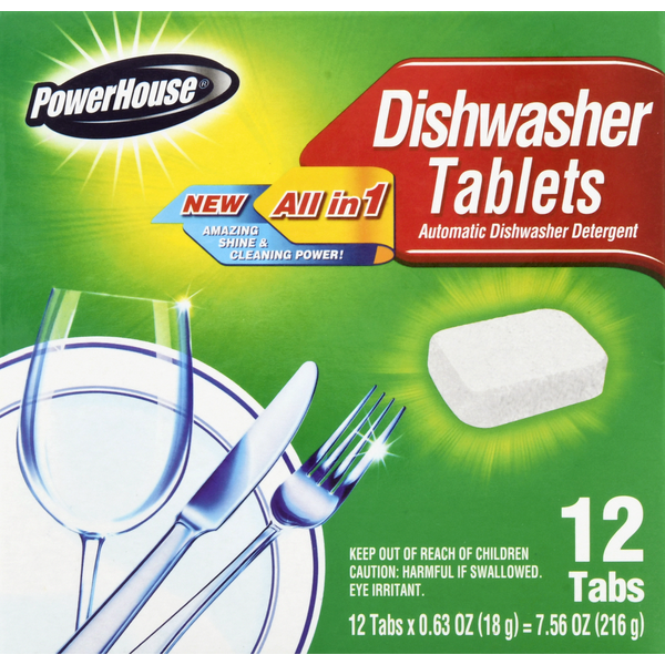 PowerHouse Automatic Dishwasher Detergent, All in 1, Tablets (12 each