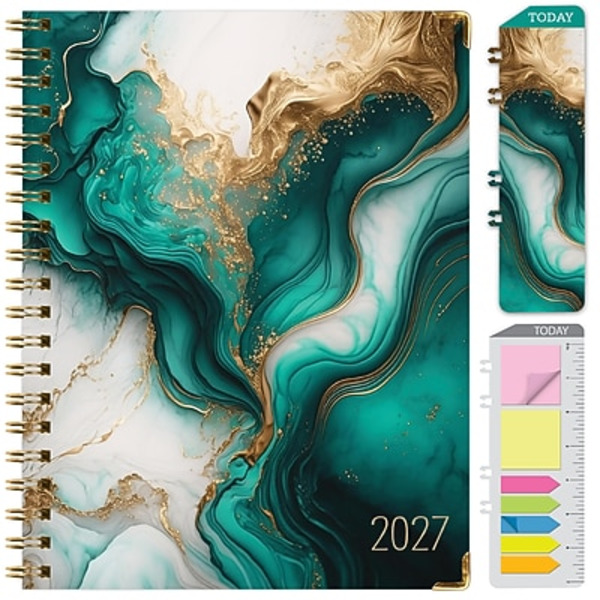Excello Brands 2027 Fashion Weekly & Monthly Calendar Year Planner, 8.5 x 11 in - Teal & Gold Marble