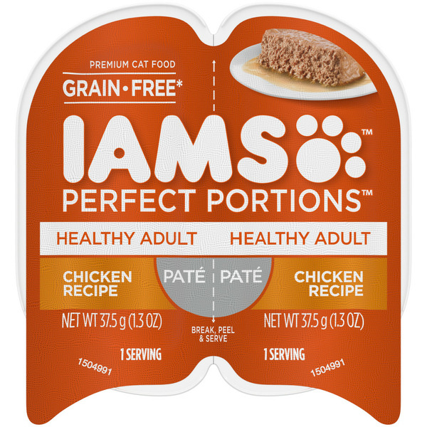 IAMS Perfect Portions Healthy Adult Grain Free Wet Cat Food Paté, Chicken Recipe