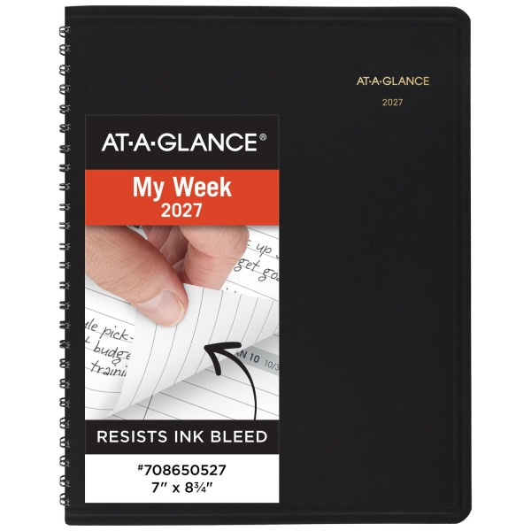AT-A-GLANCE 2027 Weekly Hourly Appointment Book Planner, 7 x 8 3/4 in - Black