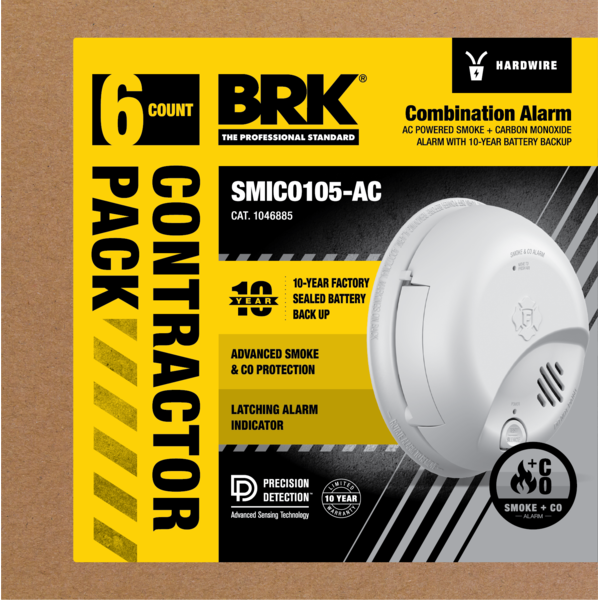 First Alert BRK 10-Year Battery, Hardwired (with Battery Backup) Ionization Combination Smoke and Carbon Monoxide Detector 6 -Pack