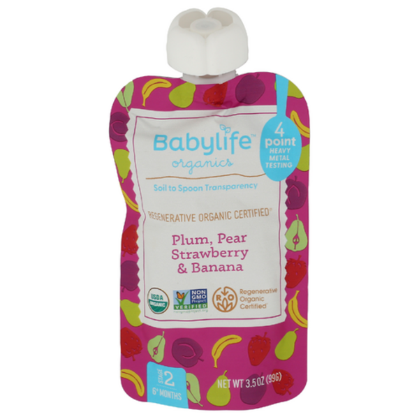 Babylife Organics Organic Plum Pear Strawberry & Banana Stage 2 Baby Food Pouch