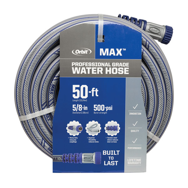 Orbit Orbit Max 5/8-in x 50-ft Heavy -Duty Kink Free Hybrid polymer Silver Hose