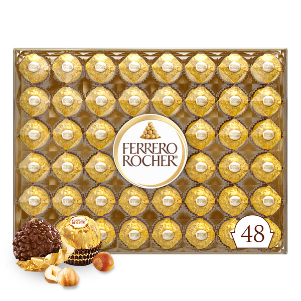 Ferrero Rocher Gourmet Hazelnut Milk Chocolate Gift Box, 48 Individually Wrapped Chocolates, 21.2 oz