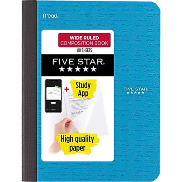 Five Star Wide Ruled Composition Book Plus Study App, 7-1/2 x 9-3/4 Inch