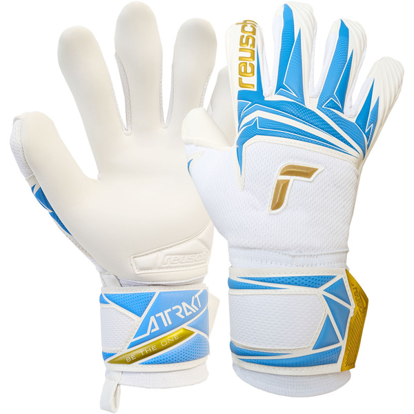 Reusch Adult Attrakt Advance Finger Support Goalkeeper Gloves, Size 8 - White/Gold/Light Blue