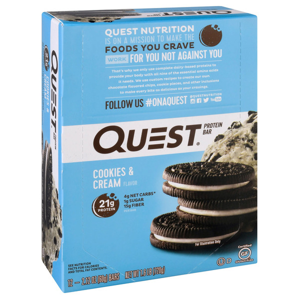 Wegmans Quest Protein Bar, Cookies & Cream, 21g Protein, 12Ct Same-Day ...