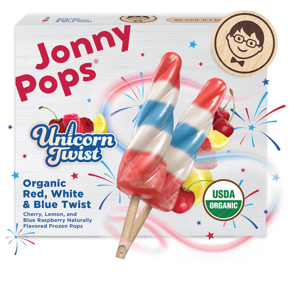 JonnyPops Organic Unicorn Twist Red, White & Blue Twist Frozen Pops
