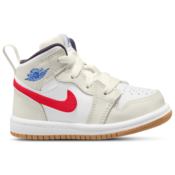 Jordan Girls' AJ 1 Mid Toddler Basketball Shoes, Size 5 - White/Beige/Red