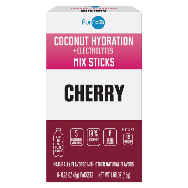 PurAqua Coconut Hydration Sticks, Cherry