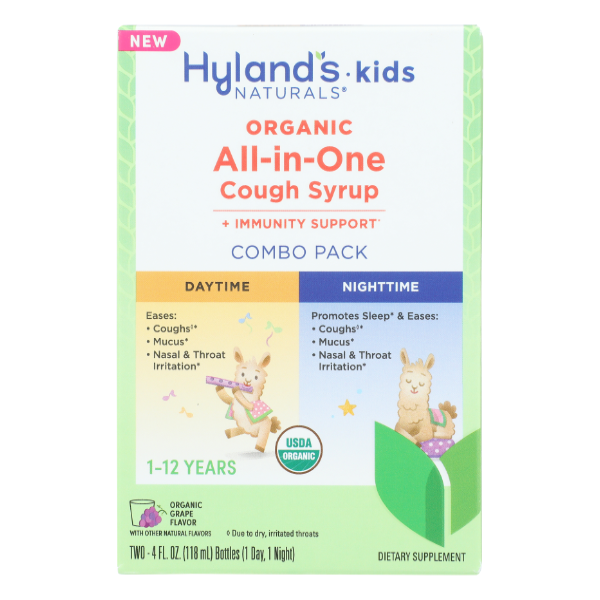 Hyland's Kids Organic All-in-One Cough Syrup Day & Night Combo Pack, Grape Flavored