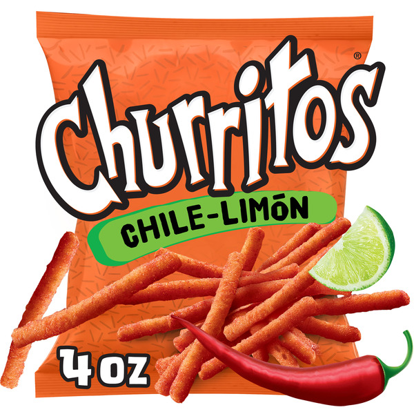Churritos Chile-Limon 4 oz Snack Size Bag, Chili Pepper & Lime Flavored Spicy Corn Snack Sticks