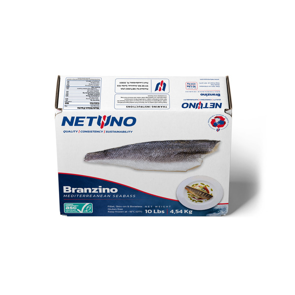NETUNO Branzino Fillet 10 lb. Box - Skin On, Boneless, 5-6 oz.