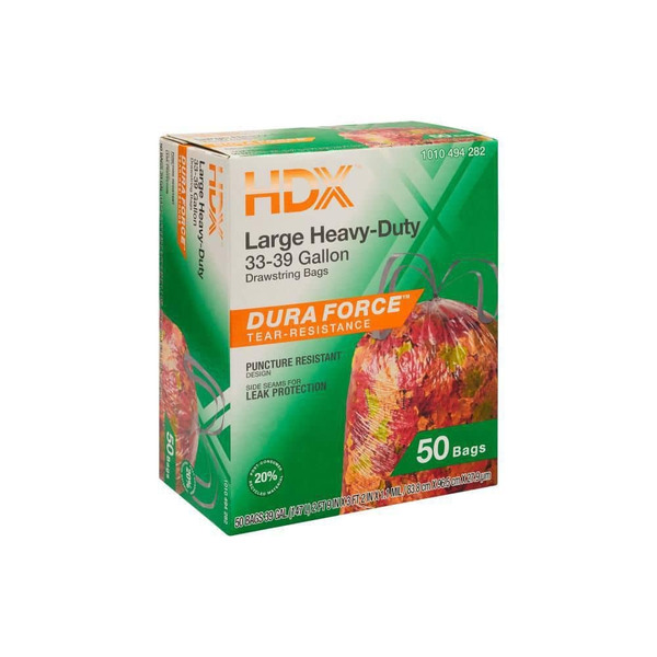 HDX 33-39 Gallon Clear Flex Drawstring Outdoor Trash Bags With 20% Pcr (50-count)