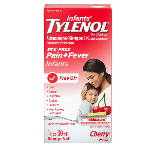 TYLENOL Infants' Oral Suspension Liquid Medicine, Acetaminophen, Dye-Free Cherry, 1 fl oz