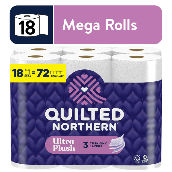QUILTED NORTHERN ULTRA PLUSH TOILET PAPER, 18 MEGA ROLLS