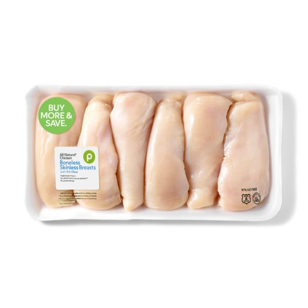 Publix Chicken All Natural Boneless Skinless Chicken Breast (4 lb or more pkg), USDA Grade A, 97% Fat Free