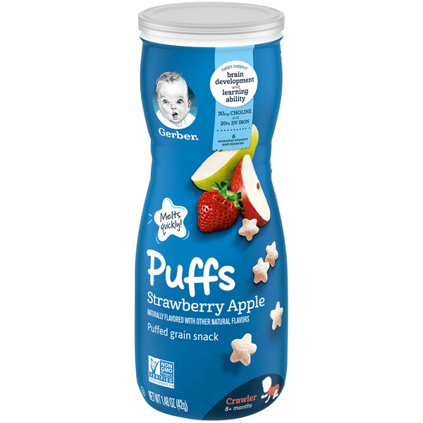 Gerber For Baby Grain & Grow Puffs Strawberry Apple Canister