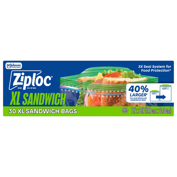 Ziploc XL Sandwich Bags with EasyGuide™ Texture, Grip 'n Seal