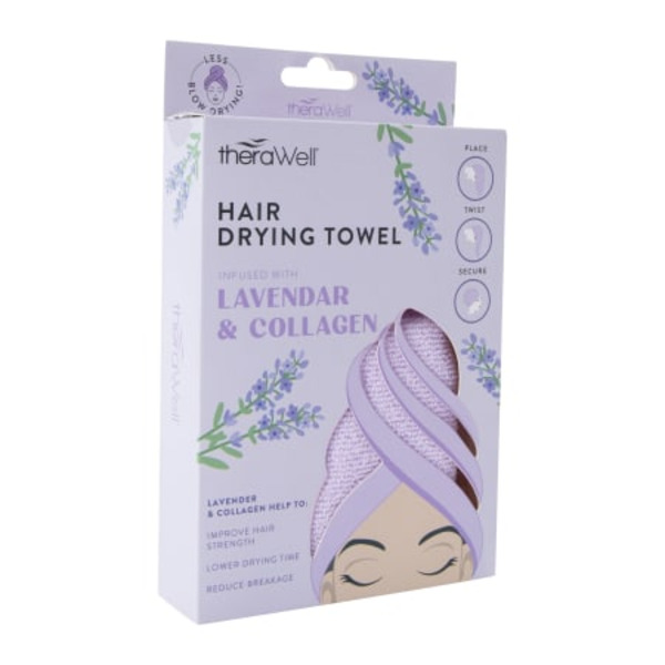 theraWell Twirly Hair Drying Towel - Lavender & Collagen