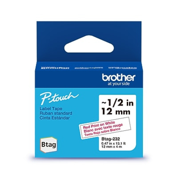 Brother BTAG232 P-touch Btag Label Tape, 0.47 in x 13.1 ft - Red & White