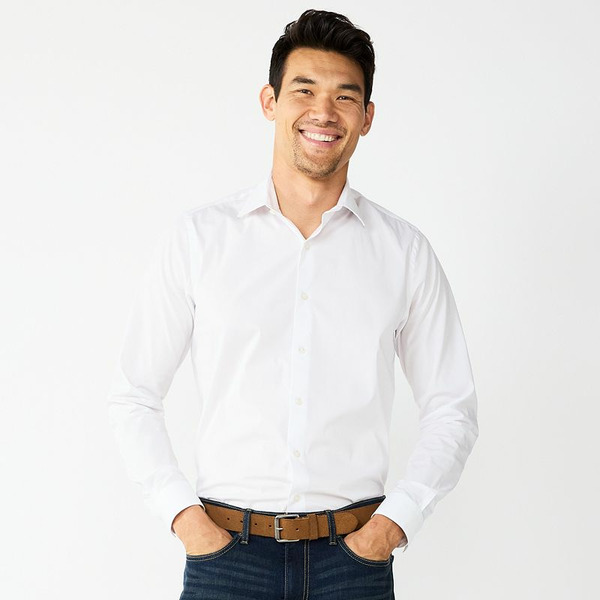 Apt. 9 Men's Apt. 9® Premier Flex Solid Regular-Fit Wrinkle Resistant Dress Shirt, Size: XL-34/35, White