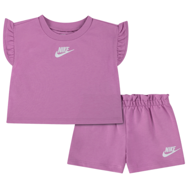 Nike Baby Girls' Short Sleeves French Terry Tee & Shorts 2-Piece Set, 12 Months - Light